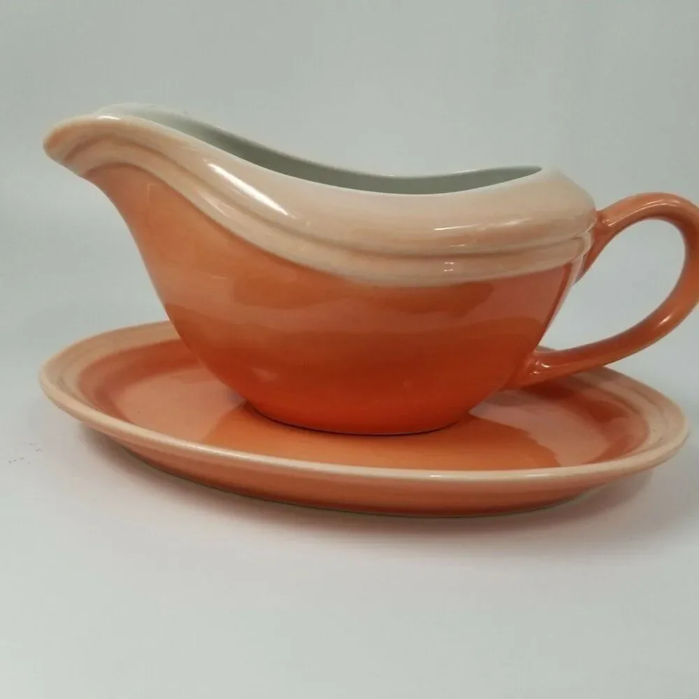 Oneida Sauceboat Tray Peach Coral 3180413 Gravy Boat Underplate Very Rare